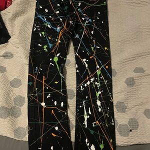 Colorful Splatter Paint Black Pants
